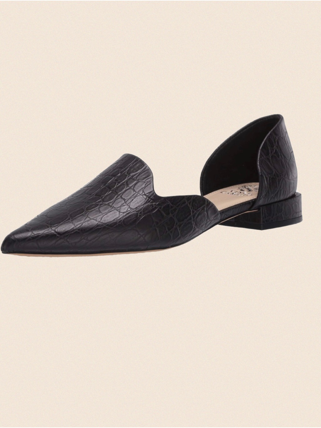 Vince Camuto- Black Croc Embossed Pointed D'orsay Flat